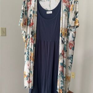 Maurices Navy Blue Dress with Floral Kimono